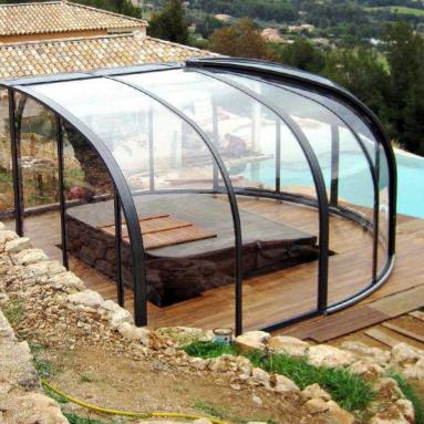 Abri de spa avec demie rotonde mobile I Abri pour spa indépendant sur terrasse I Modèle Sublim Juralu
