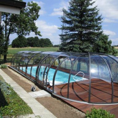 abri de spa couloir de nage télescopique avec demie-rotonde en extrémité I Modèle Sublim I Projet Voroka - Juralu
